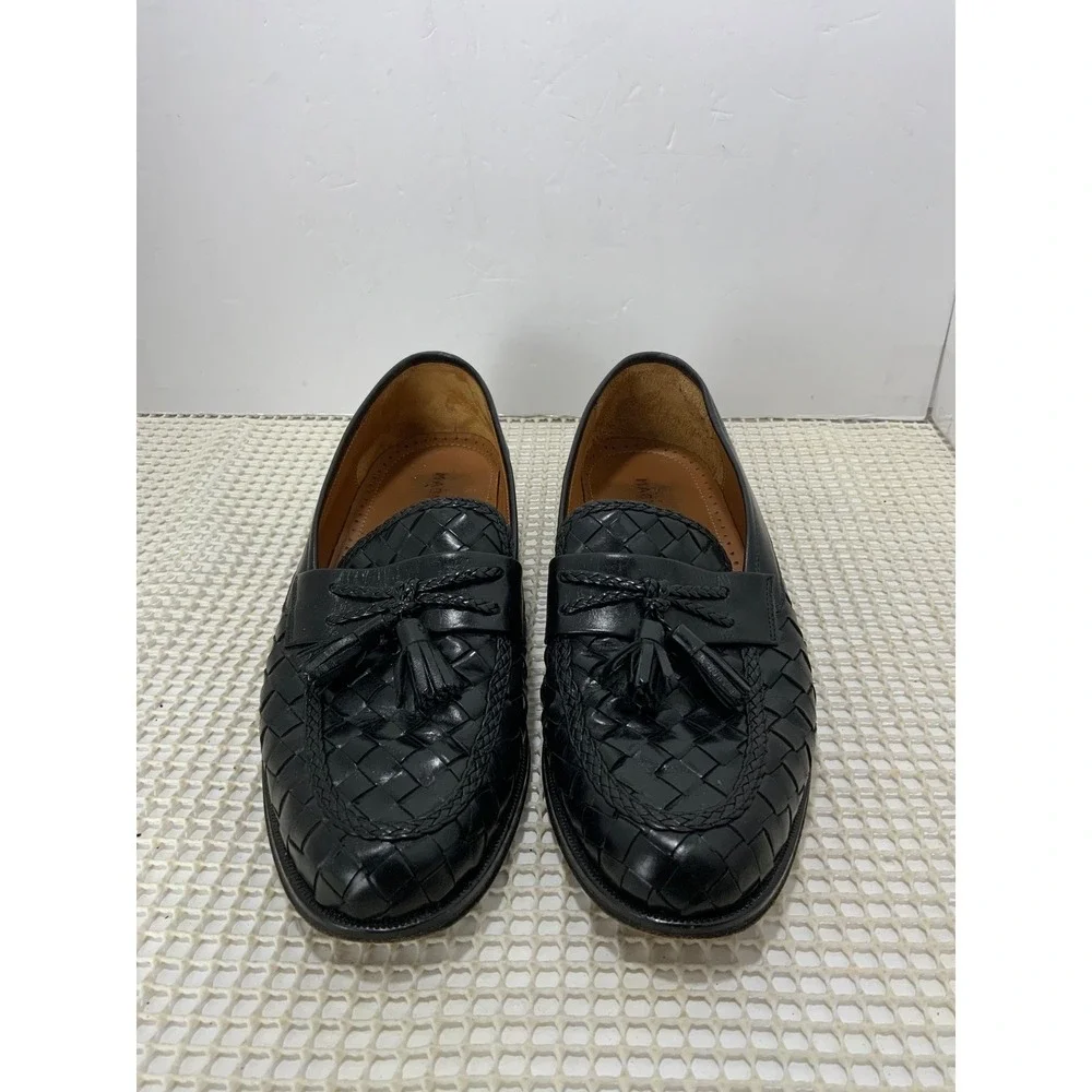 Magnanni Leather Tassel‎ Loafers Mens Size 8 Black EUC